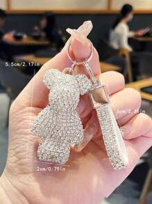 1pc Rhinestone Studded Bear Key Chain, Cute Creative Detailed Bear Car Key Holder Pendant For Women Car Accessories Bag Charm School