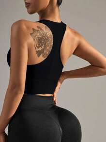 Yefecy Women's High Impact Seamless Padded Sports Bra, Suitable For Yoga, Fitness, Running And Workout - Black - View 2