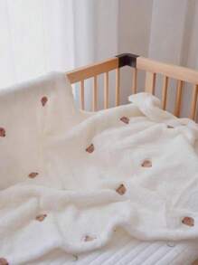 1 Stück bestickter Baby-Decke, Fleece-Einschlagdecke für Säuglinge, wärmende Decke mit Mehrfach-Bären-Muster für Neugeborene zum ganzjährigen Gebrauch, tragbar für den Außenbereich