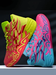 1 Pair Men's Basketball Shoes, Color Block Non-Slip Shock Absorbing Sports Shoes, Breathable Street Style Mid-Top Casual Ankle Boots, Suitable For Sports Training And Running - Yellow - View 3