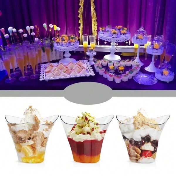 Set Of 25/50 4oz Plastic Dessert Cups, Triangle Ice Cream Dessert Bowls,Dessert Bowls, Appetizer Cups, Salad Bowls