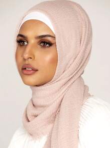 1pc Women's Plain Pleated Basic Solid Color Hijab Soft Headscarf Wrap For Abaya - 81# Beige - View 2