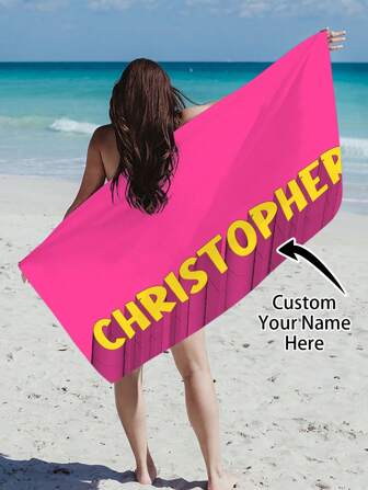 1 pieza Toalla de playa de microfibra ultrafina minimalista con texto/letra personalizada, manta de playa/piscina/viaje de moda