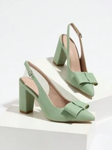 秋冬季浅绿色尖头高跟鞋，踝带设计；春夏粗跟鞋；女士蝴蝶扣凉鞋；优雅派对鞋 - 綠色 - 查看 7