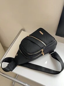 休闲百搭胸包，简约健身便捷户外旅行单肩斜挎包 - 黑色 - 查看 5