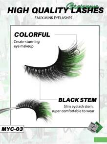 5 pares de pestañas de colores, pestañas verdes esponjosas y naturales, pestañas postizas de tira 5D volumen, paquete de pestañas postizas de colores arcoíris para cosplay - verde - Ver 4
