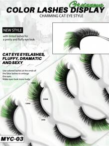 5 pares de pestañas de colores, pestañas verdes esponjosas y naturales, pestañas postizas de tira 5D volumen, paquete de pestañas postizas de colores arcoíris para cosplay - verde - Ver 3