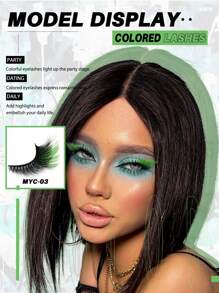 5 pares de pestañas de colores, pestañas verdes esponjosas y naturales, pestañas postizas de tira 5D volumen, paquete de pestañas postizas de colores arcoíris para cosplay - verde - Ver 2