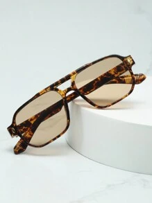 1副男士经典方形双梁简约时尚眼镜，适合派对、休闲、度假、旅行、海滩和日常佩戴 - 玳瑁框茶片 - 查看 5