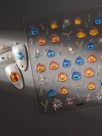 1 Sheet Laser Casifa Flames Hal's Heart Demon Nail Art Stickers 5D Embossed Adhesive Sliders DIY Nails Polish Manicure Sticker Decals