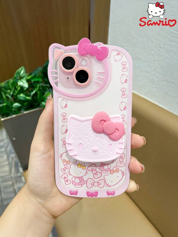 Sanrio 1 件/可爱粉色 Hello Kitty 手机壳 + 气囊支架两件套，适用于 iPhone 12 13 14 15 16 Pro/Pro Max/Plus，精致时尚的 TPU 手机壳，手感轻盈舒适，适合徒步旅行、健身休闲、户外露营和学校游泳派对，送给朋友/家人的节日礼物
