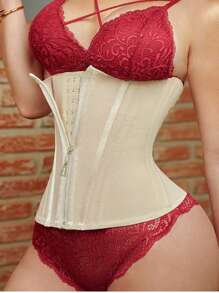 1pc Women's Latex Waist Trainer With Zipper Closure And Hooks, Body Shaper For Tummy Control, Suitable For Various Occasions