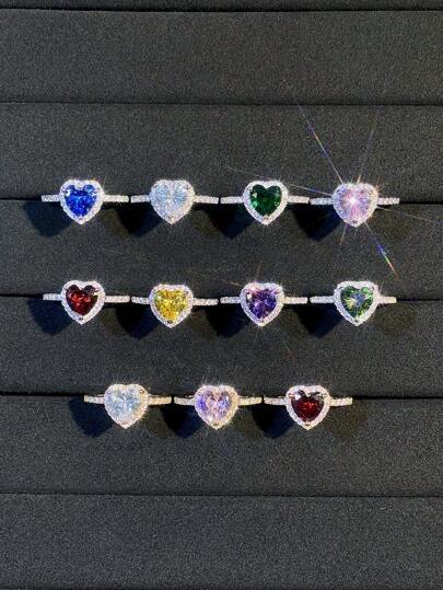 1 PC Romantic Heart Cubic Zirconia Ring For Women For Wedding Engagement Anniversary Party Jewelry Valentine's Day Gift