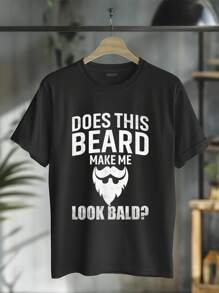 Mens Does This Beard Make Me Look Bald Funny Bald Guy Bald Head T-Shirt Round Neck Short Sleeve T-Shirt Women's Men's Graphic Tee