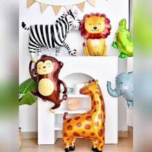 7 Stück Dschungeltier Folienballons Set, Cartoon Party Dekorationen, Affe, Giraffe, Leopard, Löwe, Zebra, Krokodil, Elefant, aufblasbare Dekoration für Outdoor-Feiern, waldgrünes Thema Ballon Dekoration, Gender-Enthüllungs-Party Dekoration, Kinderpartei Ballons