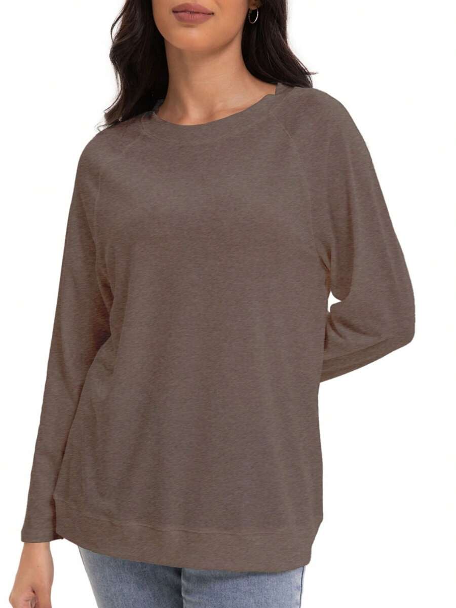 GEREARC Women's Long SSeeved Shirt, Casual Loose Top, Autumn Fashion Dress, Basic Fashion Clothing - 咖啡灰 - 查看 1