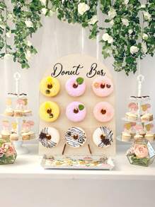 1Set 26*35cm Wooden Doughnut Bar Display Stand Holder Board,Suitable For 9 Donuts, Food Display Racks, DIY Dessert Decoration Props, Cake Decoration Racks,Birthday Party Table Decor Babe Shower Wedding Gender Reveal Party Supplies