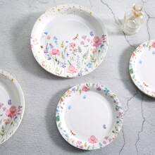 花卉全蕾丝派对用品套装，花卉一次性纸盘，餐巾，派对装饰，花卉一次性派对，生日派对，庆祝活动装饰礼品 - 彩色 - 查看 4