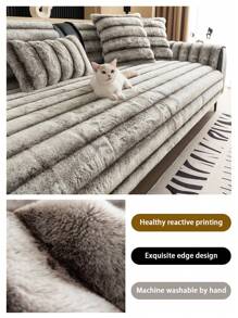1pc Thick Warm Rabbit Fur Jacquard Sofa Cushion Cover, Style Pet-Friendly Anti-Dirty Anti-Slip Sofa Throw, Autumn/Winter Pet Sofa Mat, Anti-Scratch Sofa Protector Suitable For L-Shaped Combination Sofa And 1/2/3/4 Seat Sofa (Sold Individually, Pillow Cover Not Included)