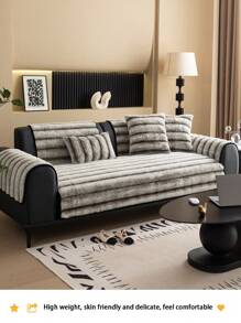 1pc Thick Warm Rabbit Fur Jacquard Sofa Cushion Cover, Style Pet-Friendly Anti-Dirty Anti-Slip Sofa Throw, Autumn/Winter Pet Sofa Mat, Anti-Scratch Sofa Protector Suitable For L-Shaped Combination Sofa And 1/2/3/4 Seat Sofa (Sold Individually, Pillow Cover Not Included)