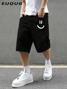 Męskie, casualowe, jeansowe szorty z nadrukiem Smiling Face