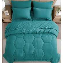 Piper 7-Piece Bed In A Bag Comforter Set Fluffy Soft Lightweight Bedding Honeycomb Quilted Stone-Washed Microfiber Comforter Set For All Season - Teal Blue - View 3