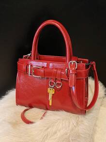 Geantă de umăr la modă pentru femei 2024 Noua sosire, geantă crossbody cu design de nișă, geantă de mână ocazională, versatilă, minimalistă, elegantă, tesatura confortabilă, textura PU, culoare solidă, închidere cu fermoar, curea detașabilă reglabilă, spațiu spațios, design pătrat online - roșu - Vizualizare 9