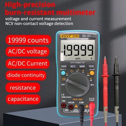  ZOYI ZT-303 19999 Counting Three Purpose Electric Meter A C/D C Automatic Range NCV Resistance Capacitor Multimeter