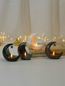 1pc Star & Moon Candlestick, Middle East Holiday Decoration Item, Arabian Lantern Electronic Wax Candle Lamp