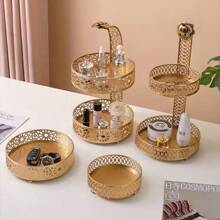 1pc Rama Decor Premium Lightweight Luxury Home Storage Rack, Double Layer Round Tray Tabletop Display Shelf, Suitable For Dining Room, Living Room, Holiday Party Decoration - Multicolor - View 5