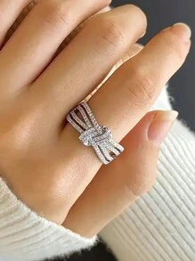 Stylever 1pc 925 Sterling Silver Shiny Zirconia Multi-Layer Bow Rings Ladies Jewelry For Women Basic Single Ring Fine Jewelry For Girls Birthday Prom Party Gifts