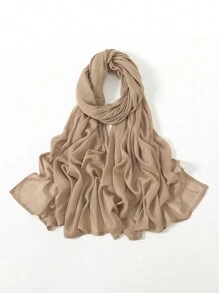 2pcs/1pc Wide-Brim Chiffon Scarf For Women, Fashionable Breathable Long Scarf, Muslim Hijab Headscarf, Suitable For Daily Comfortable And Versatile Wear