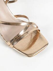 Sandalias de tacón alto para mujer, con correa champán de diseño cruzado y textura de reptil en color dorado, con estilo sexy y adecuadas para usar en el trabajo, de compras, salidas nocturnas y fiestas de moda