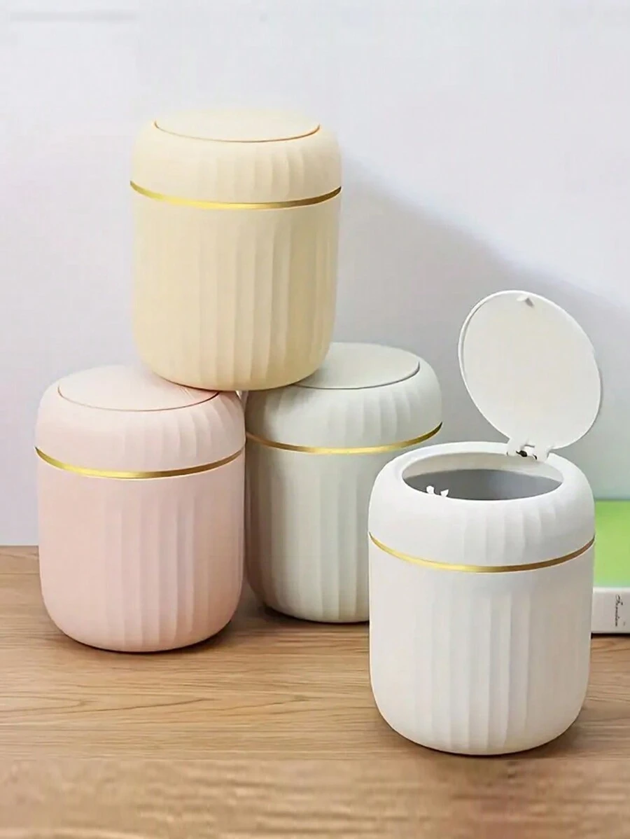 1pc Mini Trash Can With Lid, Small Desktop Garbage Can, Plastic Tabletop Waste Basket, Rotating Lid Design To Prevent Odor Leakage, For Storing Fruit Peels And Paper Scraps To Keep Desk Tidy, Suitable For Bathroom, Home Office, Coffee Table, Office, Living Room, Study - Multicolor - View 1
