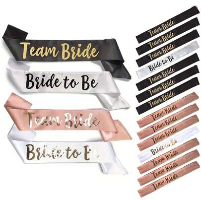 7pcs/Set, Rose Golden And Black White Bride Bachelorette Party Shoulder Strap - Elegant Satin Sash For Wedding Celebrations