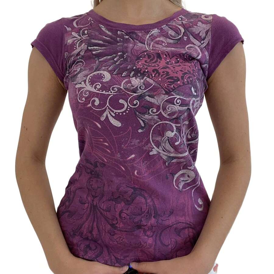 Women's Baby Tee Y2k Crop Top Fruit Graphic Print Retro Vintage Aesthetic Short Sleeve Slim Fit Top T Shirt - 乾枯玫瑰色 - 查看 1