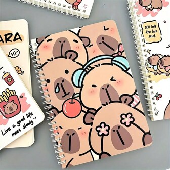 1pc A5 Spiral Notebook With Cute Capybara Design, Thick Paper, Soft Cover, Bohemian Style Animal Theme, Plain Ruling, For Students, Perfect Gift Packaging(Random Style)