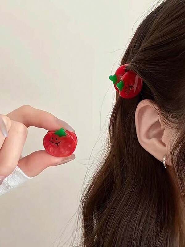 1pc/4pcs Tomato Shaped Hair Clips - Quirky Vegetable Design Bangs & Side Clip Hair Accessories Back To School