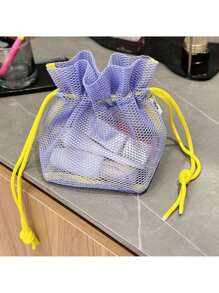 1 件便携式轻质网状抽绳袋，用于化妆品收纳，旅行洗漱用品收纳袋，容量大，视野开阔，可重复使用，非常适合旅行和海滩使用夏季旅行，度假屋浴室装饰节日化妆品收纳浴室配件返校