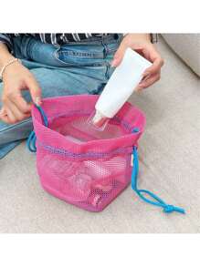 1 件便携式轻质网状抽绳袋，用于化妆品收纳，旅行洗漱用品收纳袋，容量大，视野开阔，可重复使用，非常适合旅行和海滩使用夏季旅行，度假屋浴室装饰节日化妆品收纳浴室配件返校