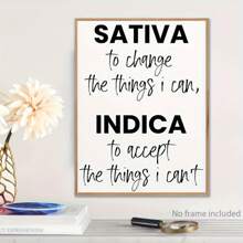 1pc Framed/Unframed Sativa & Indica Inspirational Quote Canvas Poster - Modern Home Decor Wall Art Canvas Poster, Motivational Theme Poster, Suitable For Living Room, Bedroom, Office Decoration - Optional Framed Text Decor, Framed Wall Art - Multicolor - View 3