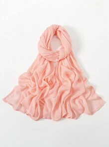 2pcs/1pc Wide-Brim Chiffon Scarf For Women, Fashionable Breathable Long Scarf, Muslim Hijab Headscarf, Suitable For Daily Comfortable And Versatile Wear