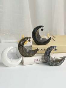 1pc Star & Moon Candlestick, Middle East Holiday Decoration Item, Arabian Lantern Electronic Wax Candle Lamp
