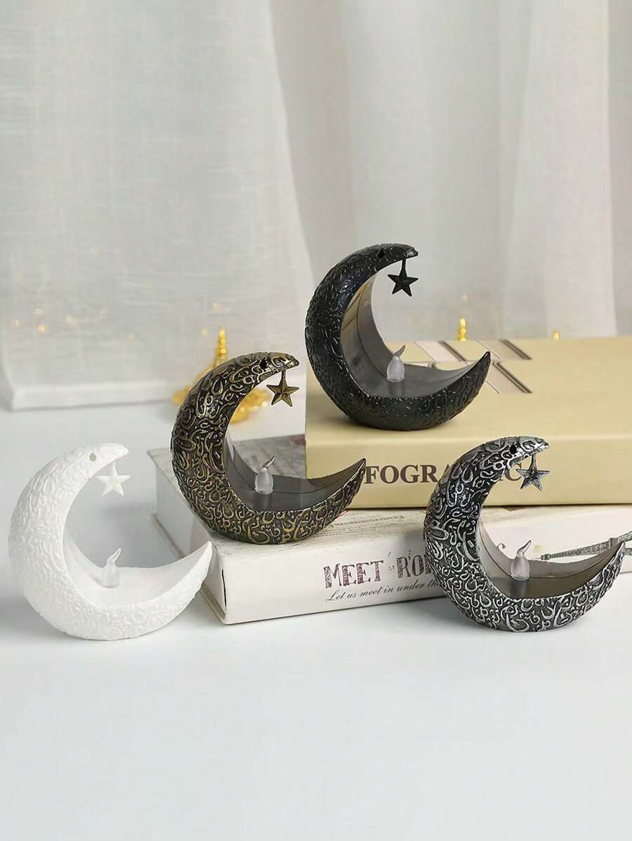 1pc Star & Moon Candlestick, Middle East Holiday Decoration Item, Arabian Lantern Electronic Wax Candle Lamp