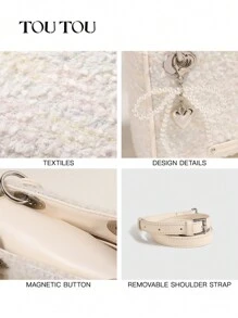 TOUTOU 可爱的蝴蝶结和心形细节设计师灵感手提包，简约复古提花编织手提包，多功能单肩包和斜挎包，适合通勤和约会，是送给爱人和情人节的完美礼物