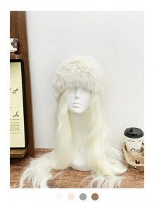 1pc Women's Angora Rabbit Fur Bucket Hat, Fashionable & Warm For Autumn And Winter
