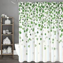 St. Patrick's Day Green Shamrock Bath Drapery Set With Hooks, Machine Washable, Cartoon Pattern, Grommet Eyelet Top, Water-Resistant Polyester, Woven Art Theme Novelty Bath Decor For All Seasons, Women Valentine Gift Birthday Boyfriend Girlfriend Home Bathroom Decor Summer Bathroom Accessories Back To School