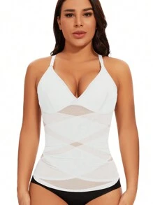 Slimming Women Firm Tummy Control Shapewear V-Neck Camisole Cami Vest Abdomen Compression Tank Top Body Shaper Ladies Underwear Undershirts Shaping Tops Shirts Spaghetti Strap - White - View 1