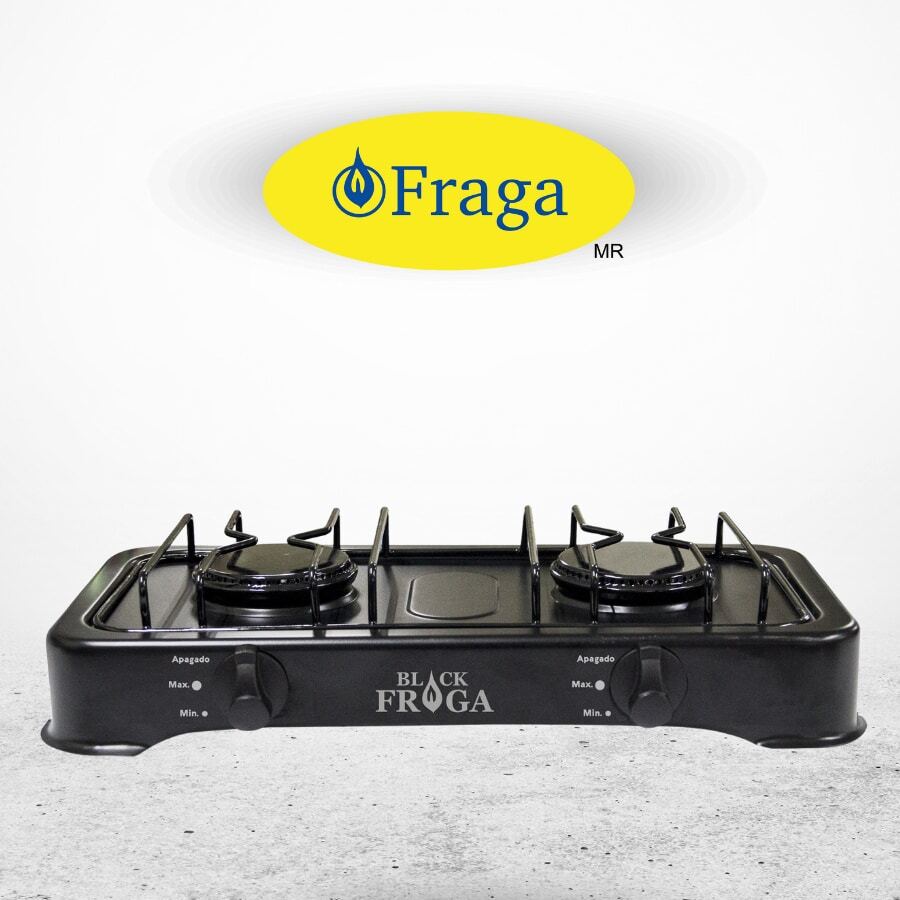 Parrilla de Mesa, FRAGA P502, 2 Quemadores, Pintura electrostática, Negro, Gris, Encendido Manual, Gas L.P., ideal para cocinas y el hogar, portatil, versatil, eficiente, Hecho en México. - Negro - Ver 1