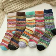 5/10 Pairs Women Thick Socks Wool Thermal Warm Knitting Nordic Ladies Socks Winter - B (5 pairs) - 查看 8